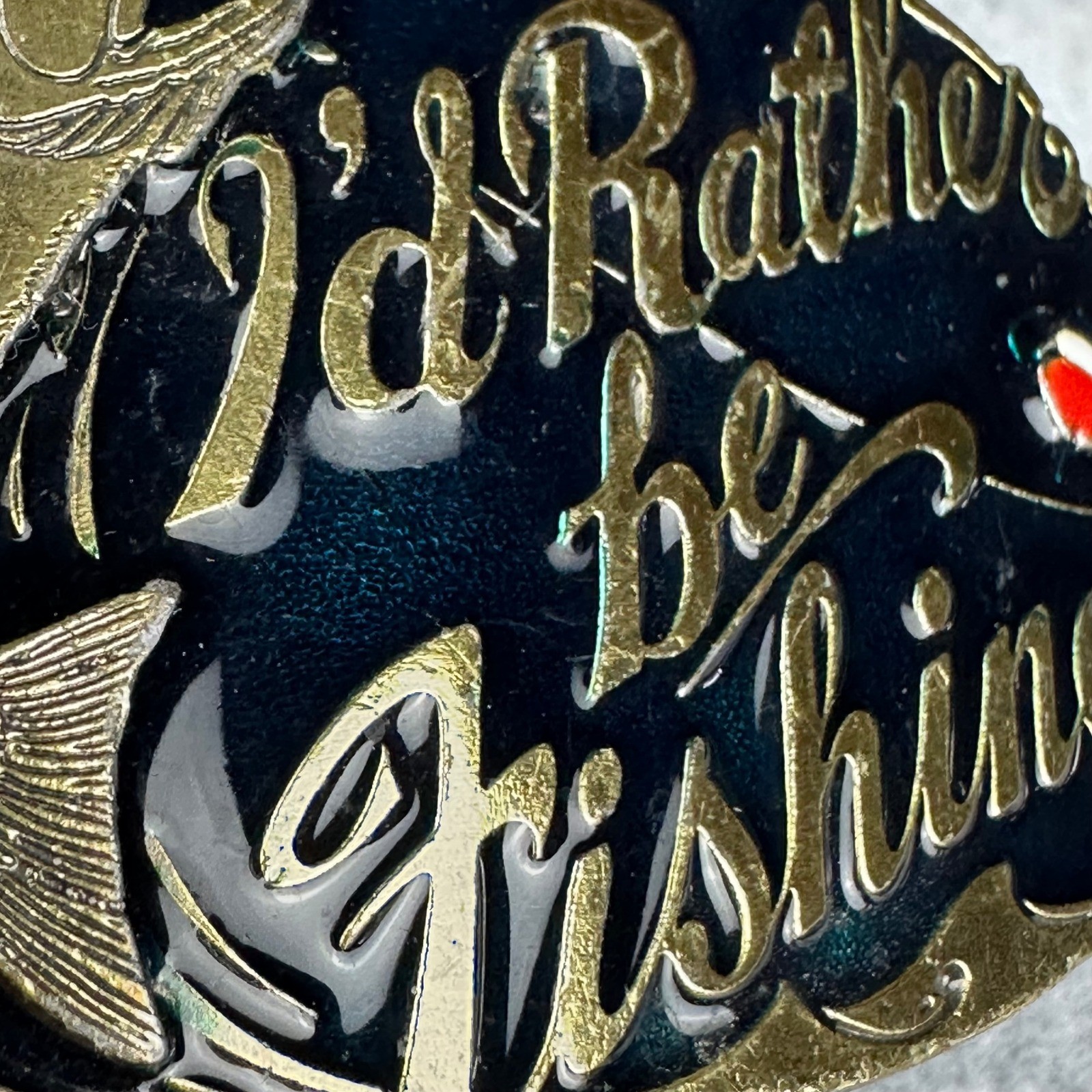 Vtg 1985 The Great American Buckle Co I&rsquo;d Rather Be Fishing Trout Belt Buckle