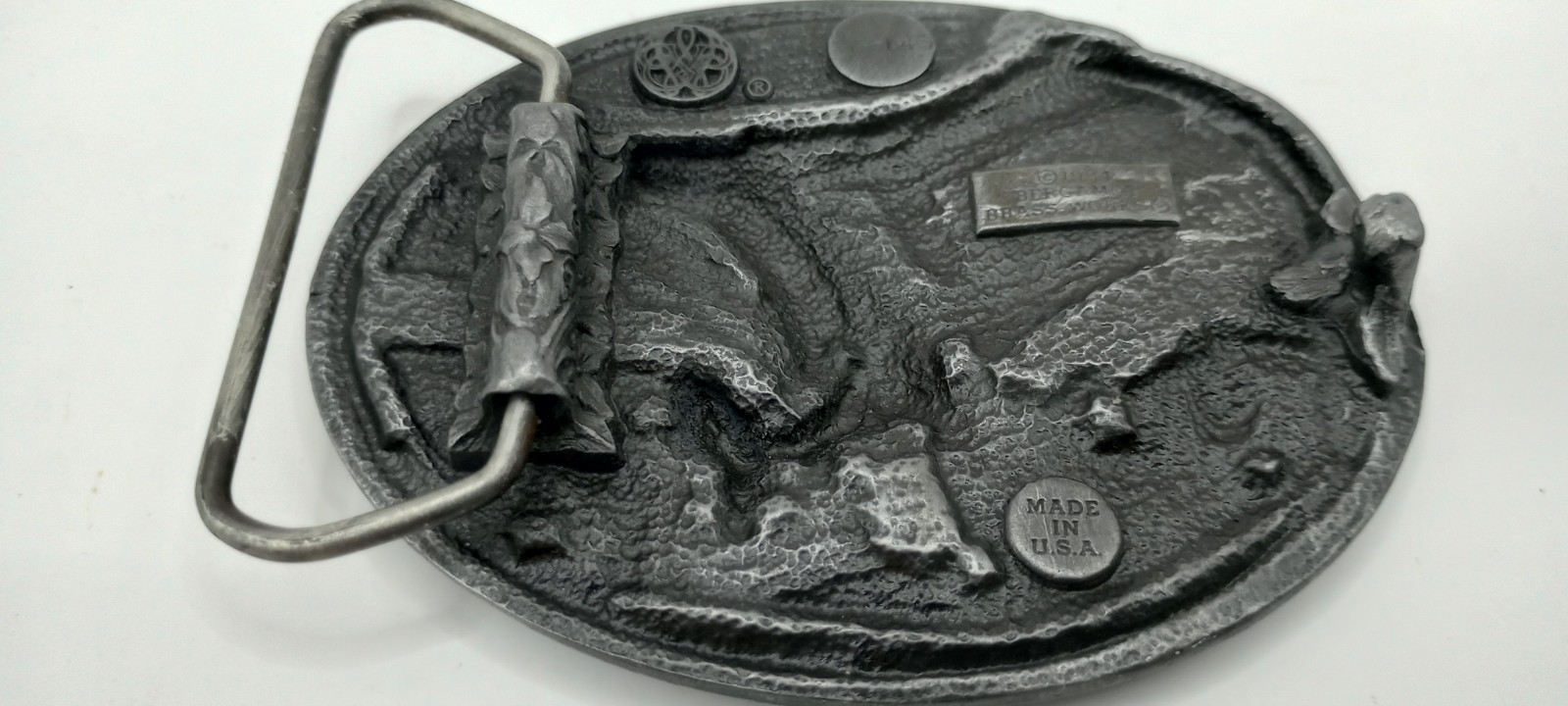 Vtg. Bald Eagle Belt Buckle 1984 Bergamot Brass Works W146 Colorful Laquer USA