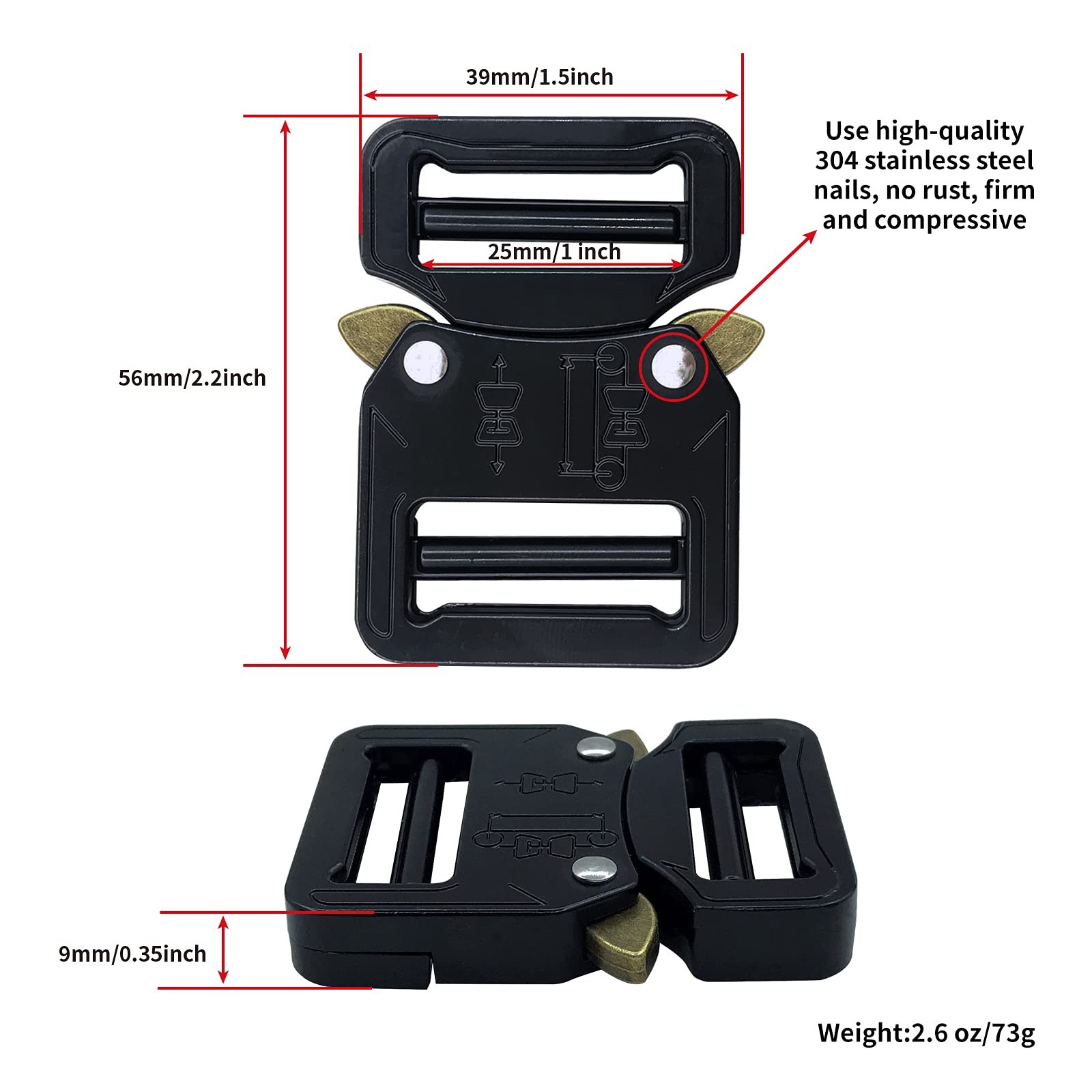 TXZWJZ Metal Dual Adjustable Tactical Belt 1inch(25mm), Black