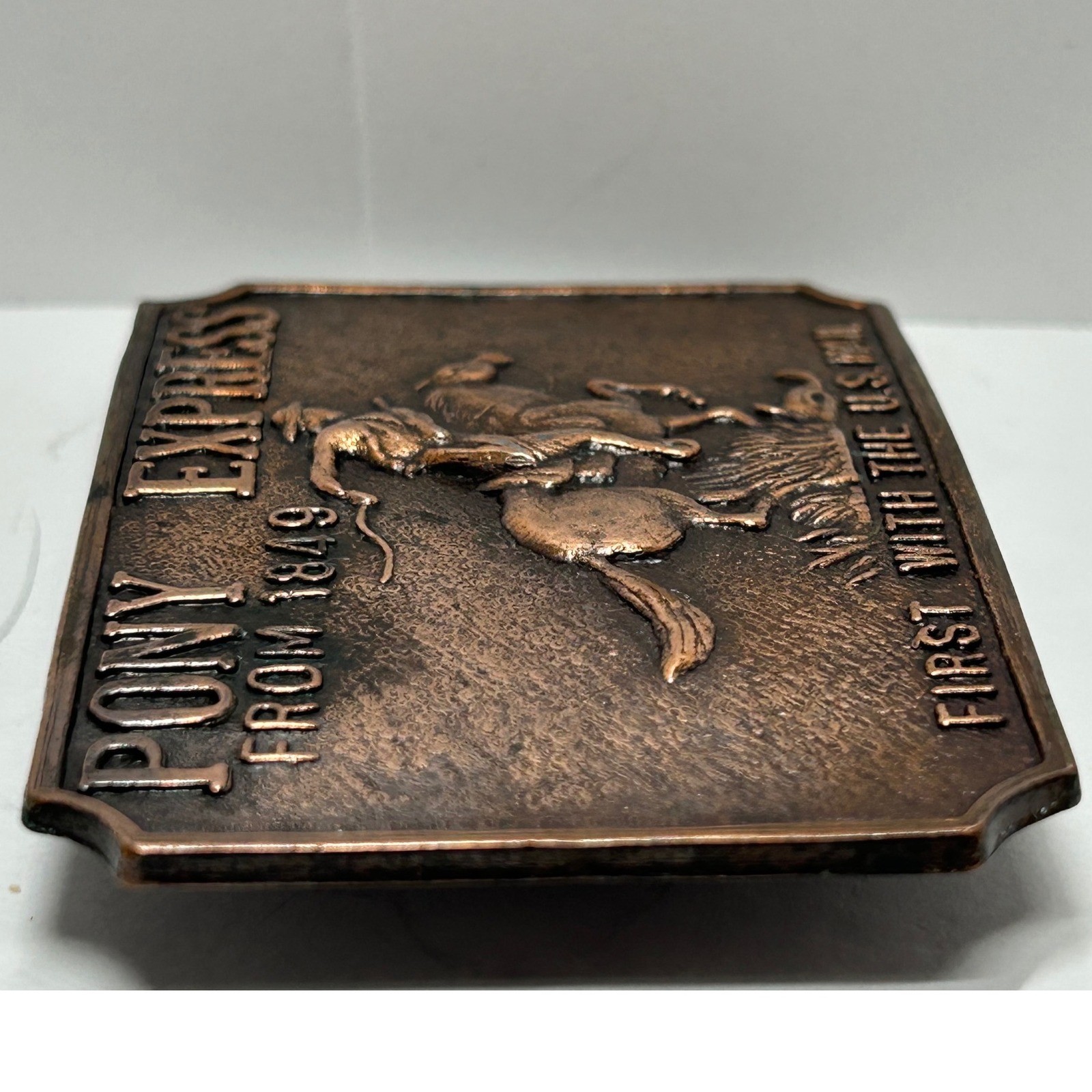Pony Express From 1849 Belt Buckle Copper Tone First With The US Mail Western
