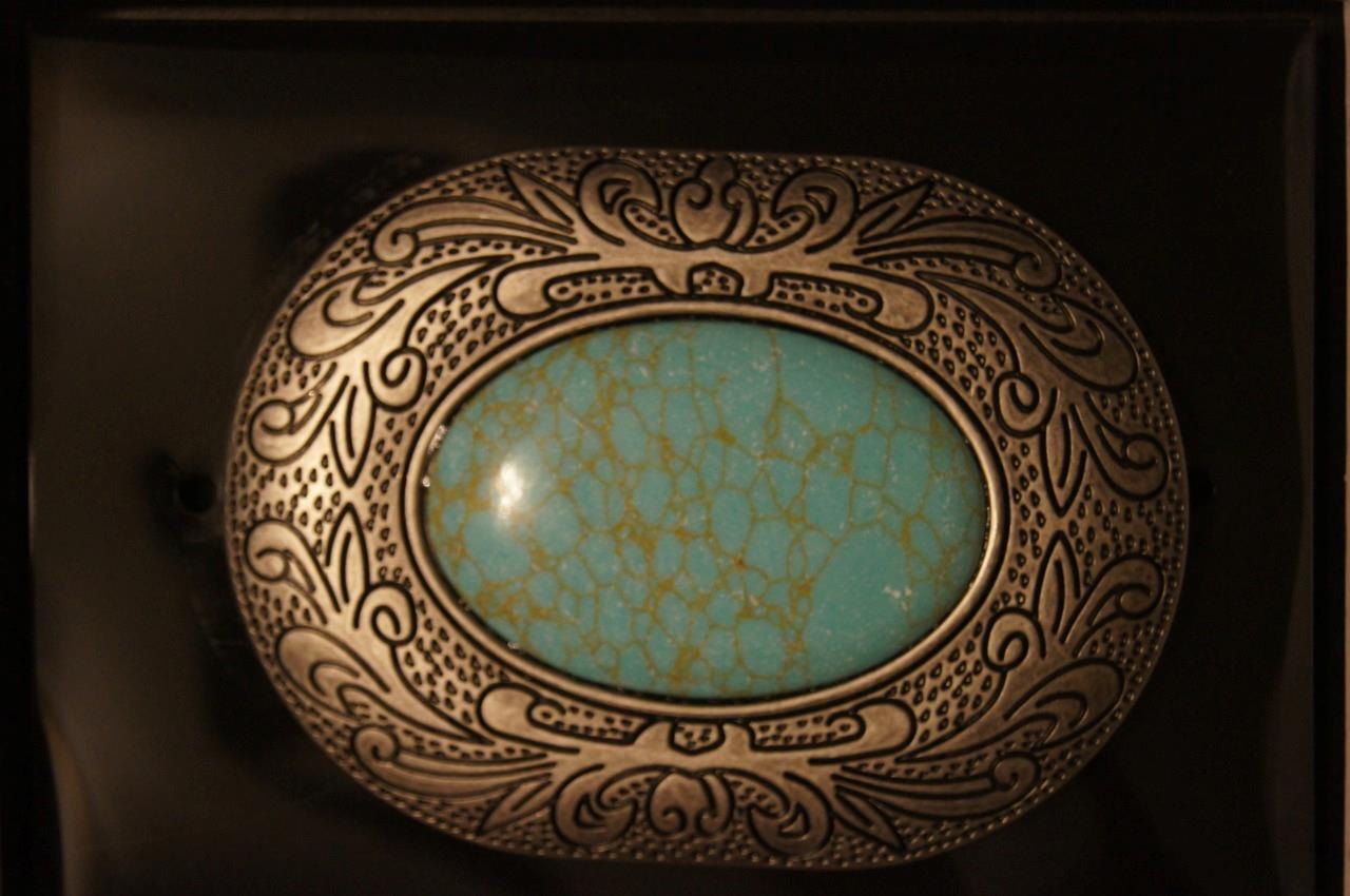 Blazin Roxx Western Belt Buckle Oval Turquoise Stone Silver 37902