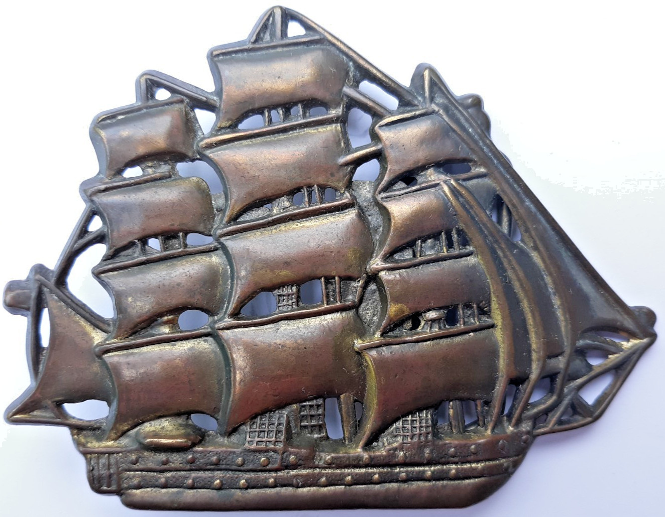 vintage 1970s belt buckle 3 mast sailing tall ship vessel clipper 4&Prime; long