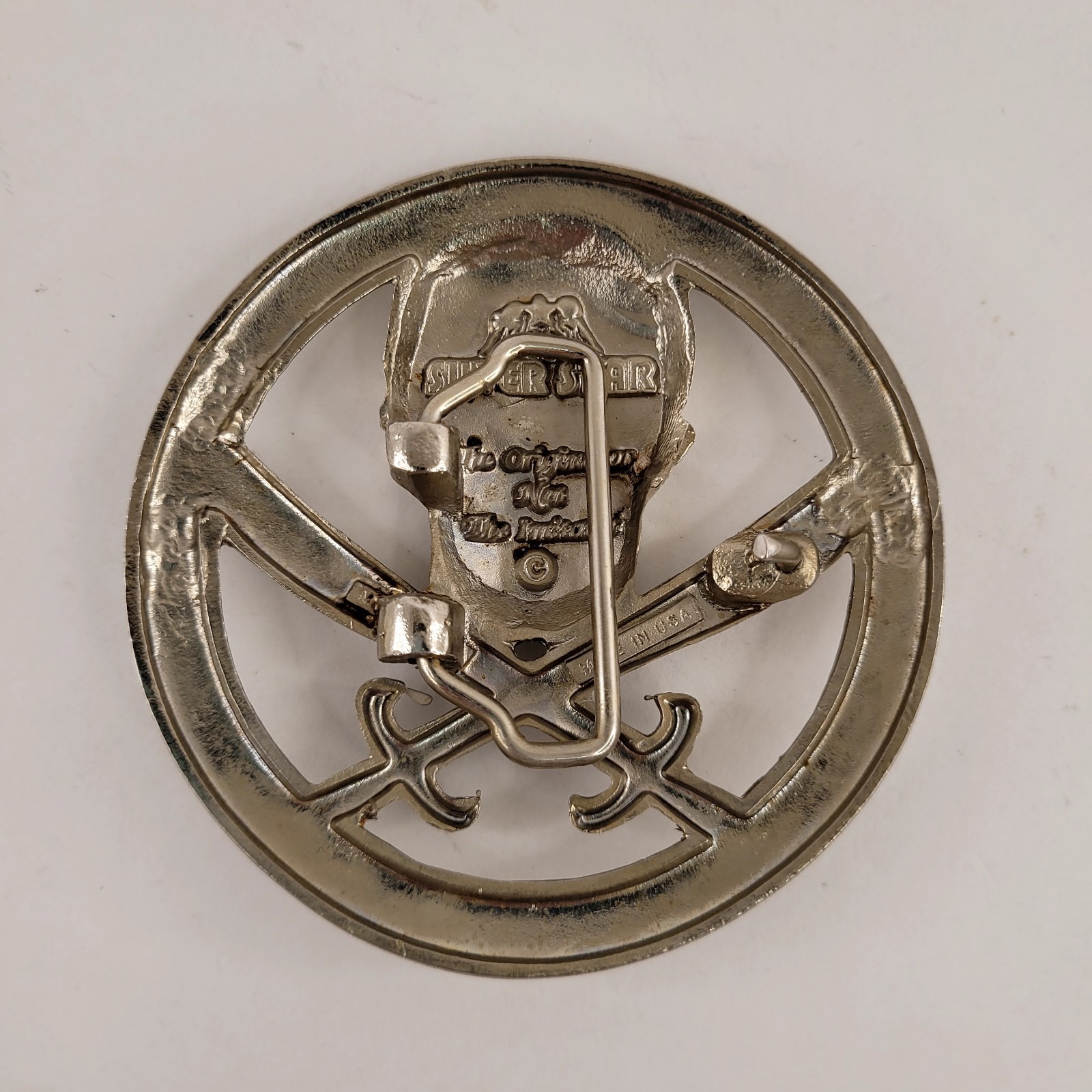 Silver Star Skull and Swords Pirate Belt Buckle Made in USA
