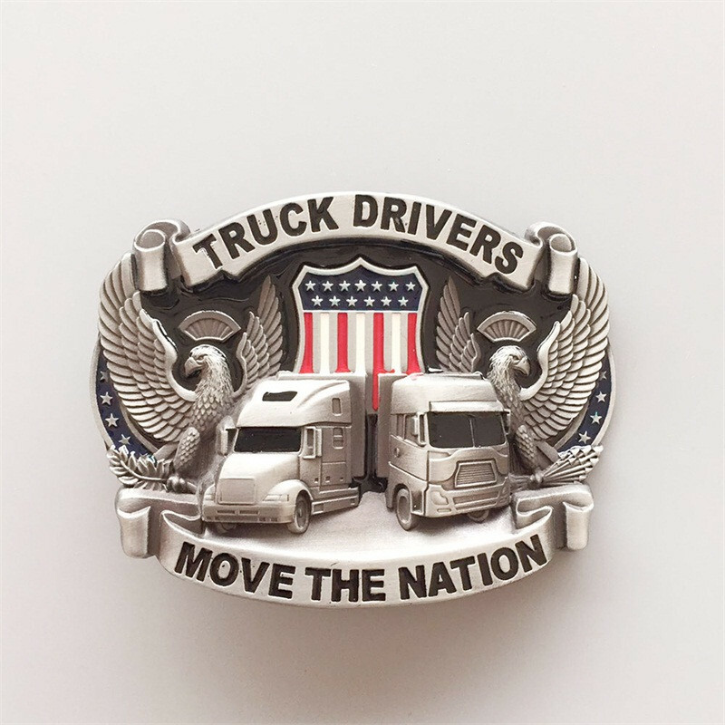 Antique Silver Enamel Nation Road Truck Driver Belt Buckle also Stock in US