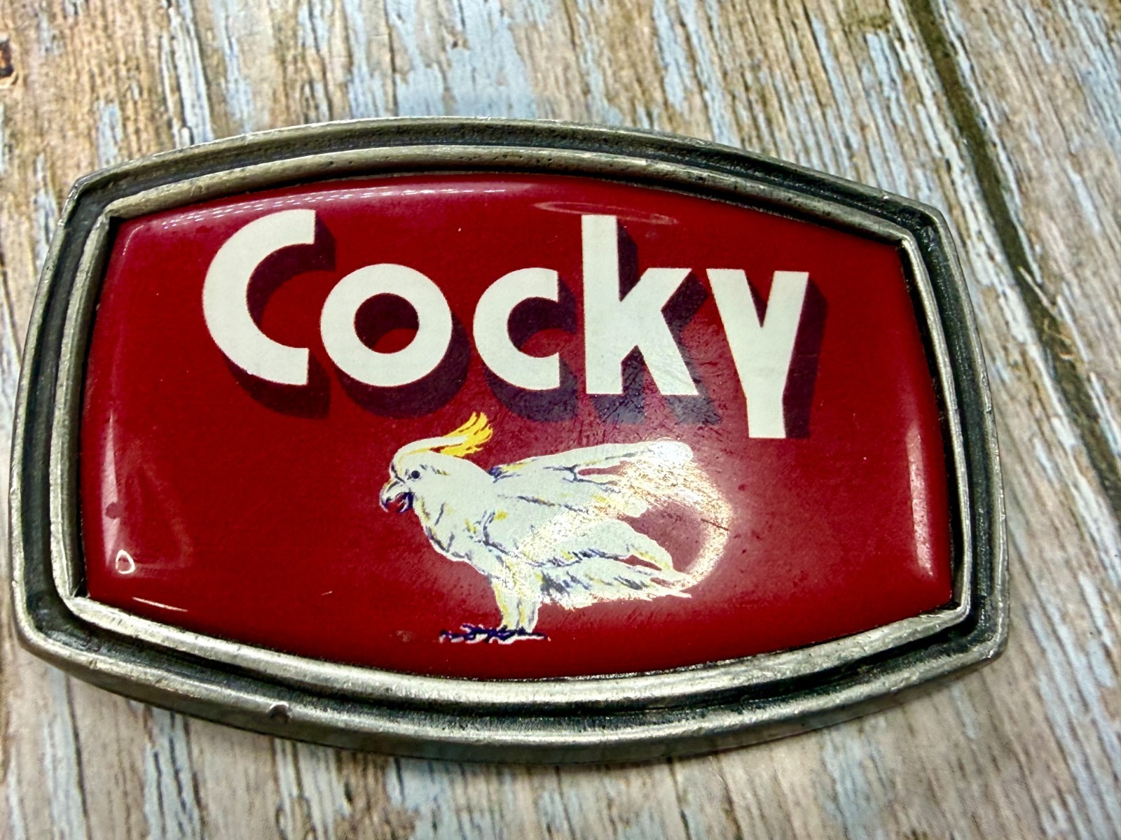 Y2K Men Cocky red belt buckle tv show bone classic hardware vintage retro whimsy