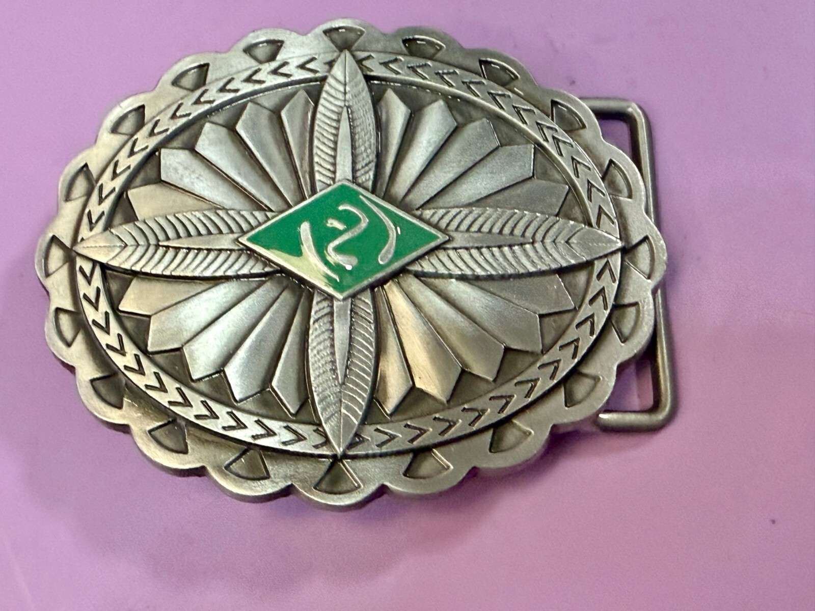 Southwestern Native Indian Tribal Art Style Green Colored Center Belt Buckle
