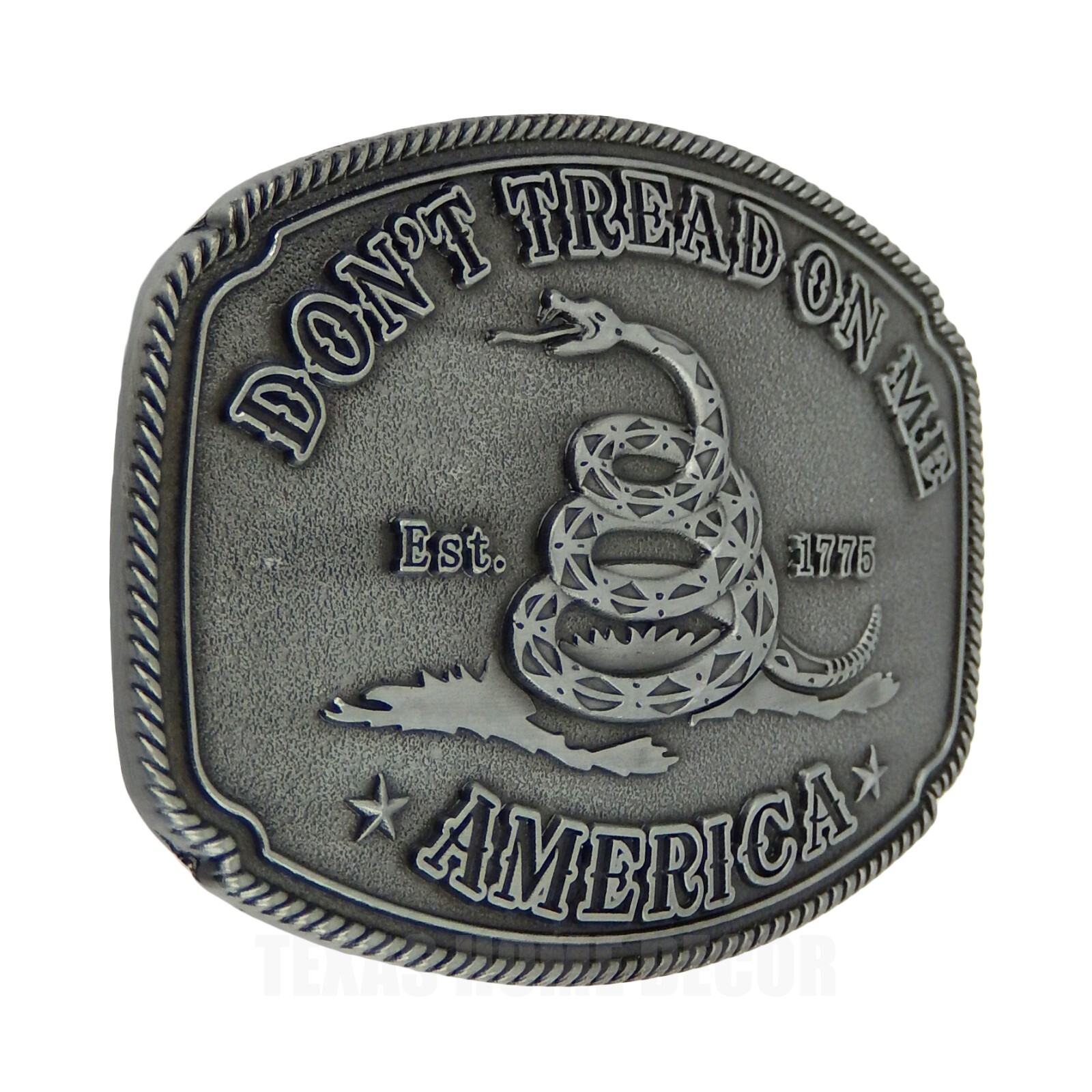 America Don&rsquo;t Tread On Me Gadsden Flag Snake Belt Buckle Antique Silver Tone