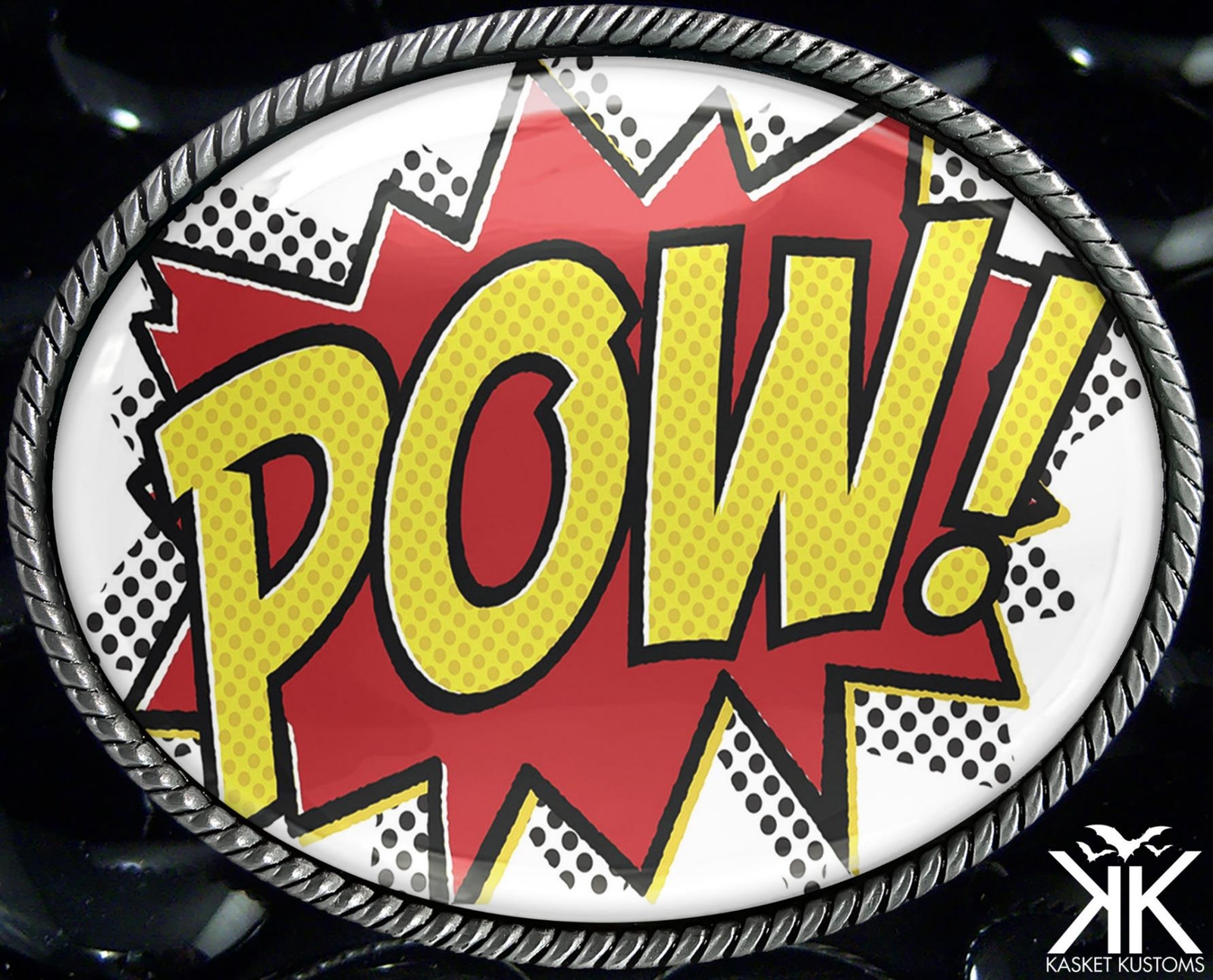 POW Belt Buckle – Comic Book Sci-fi Fantasy Handmade Silver Oval Buckle – 292