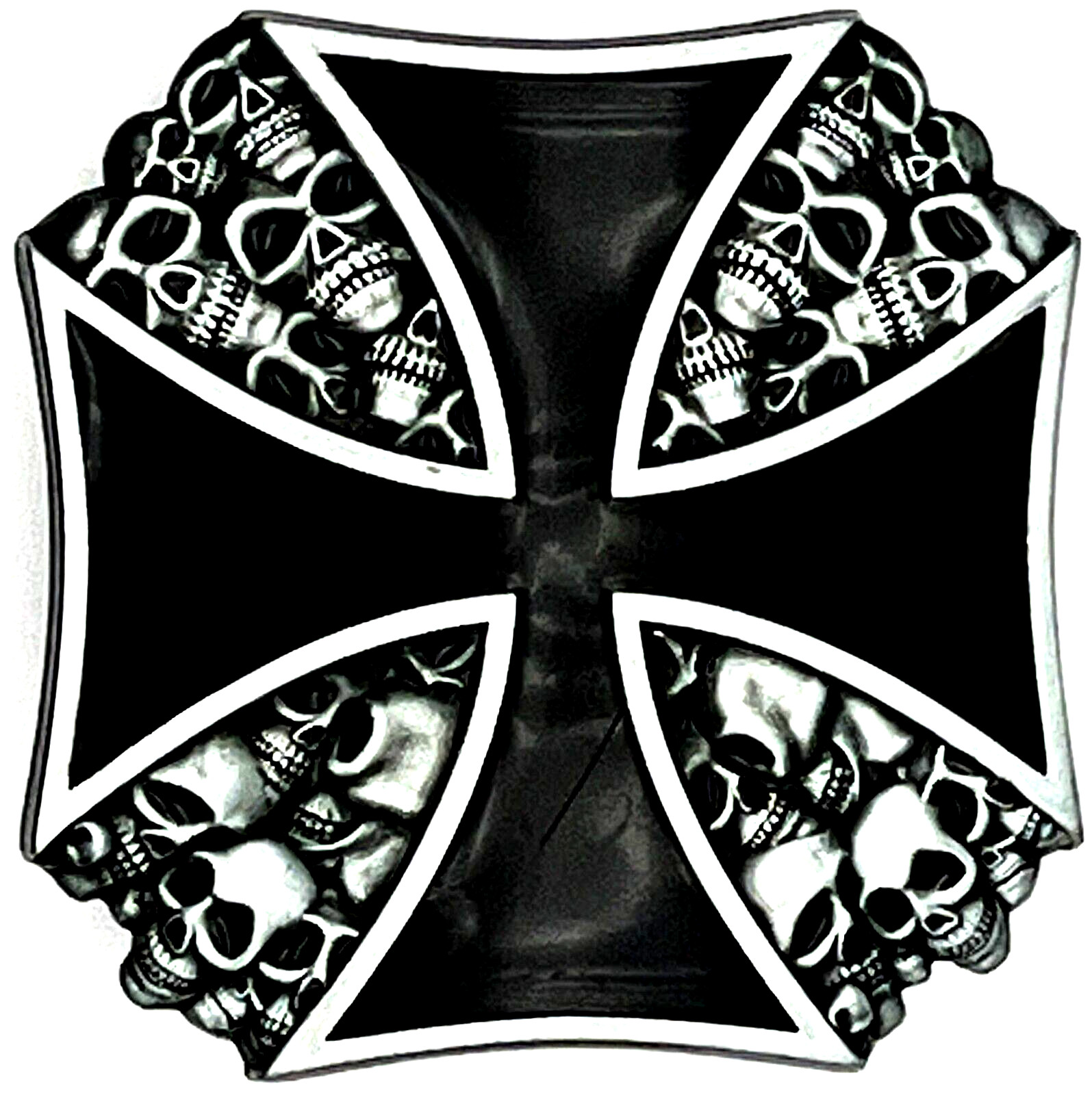 Skulls & Maltese Cross Belt Buckle Biker Gothic New