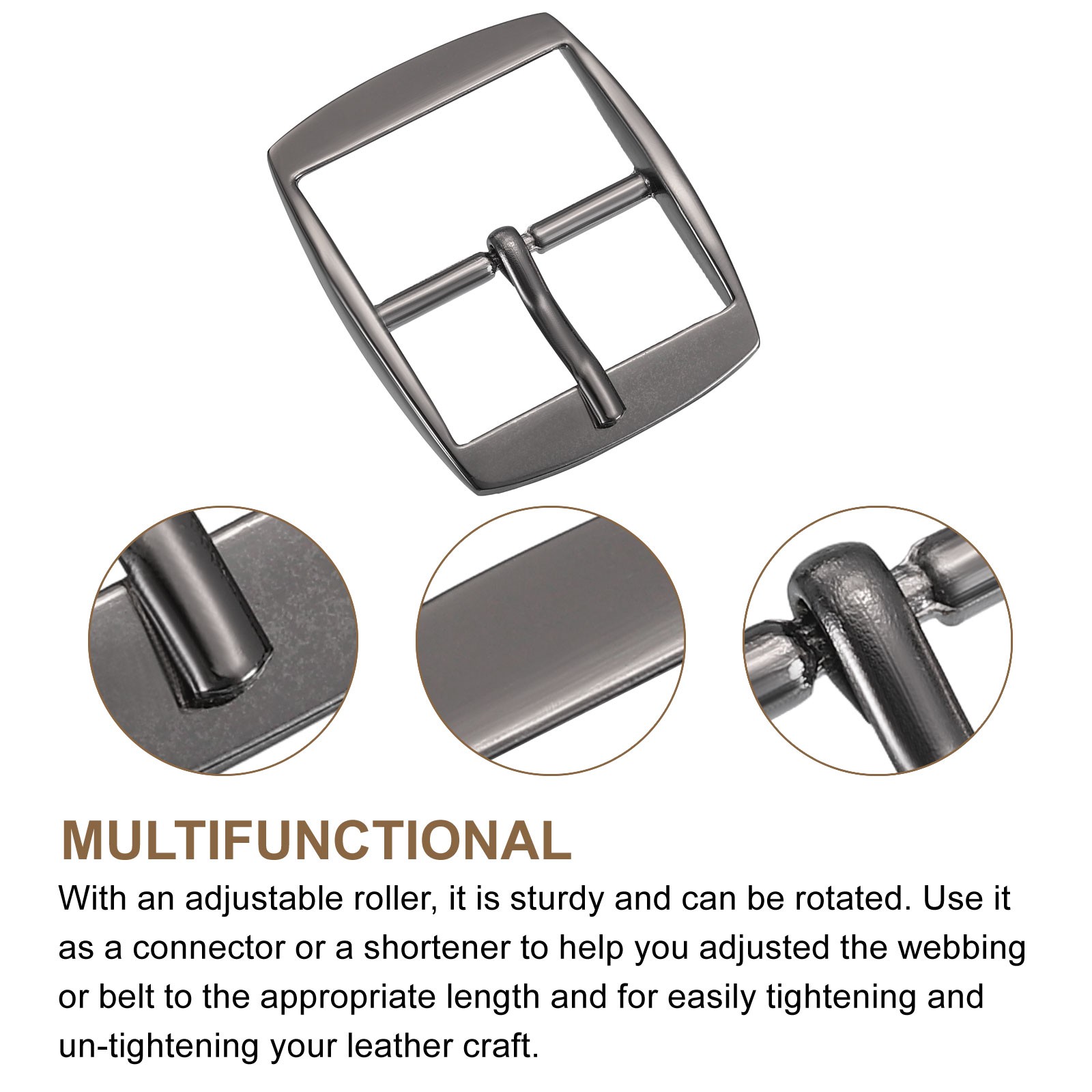 8Pcs 1.26&Prime; Single Prong Belt Buckle Square Center Bar Buckles Metallic Black