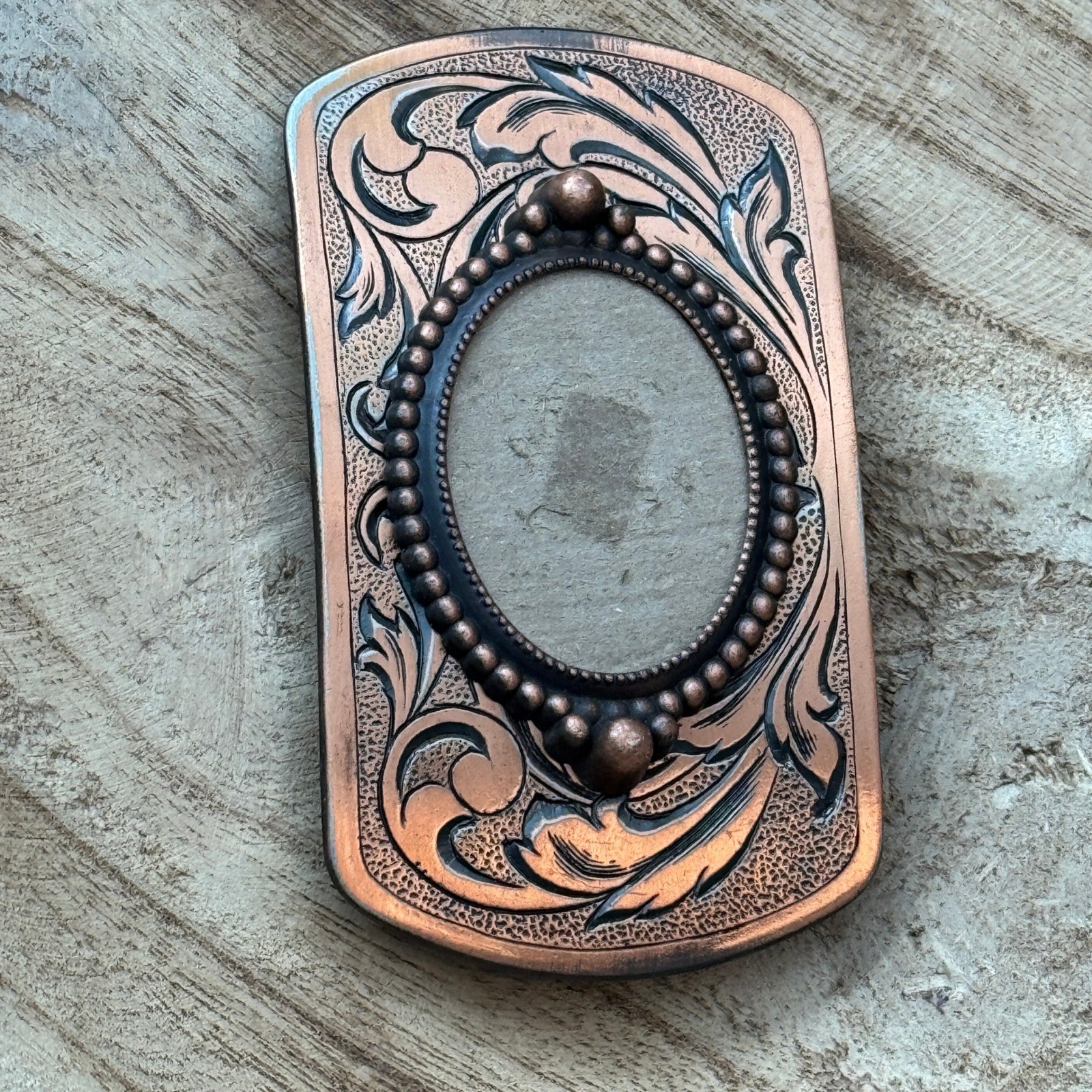 Western Floral Scroll Belt Buckle Copper Tone Beaded Oval Center DIY