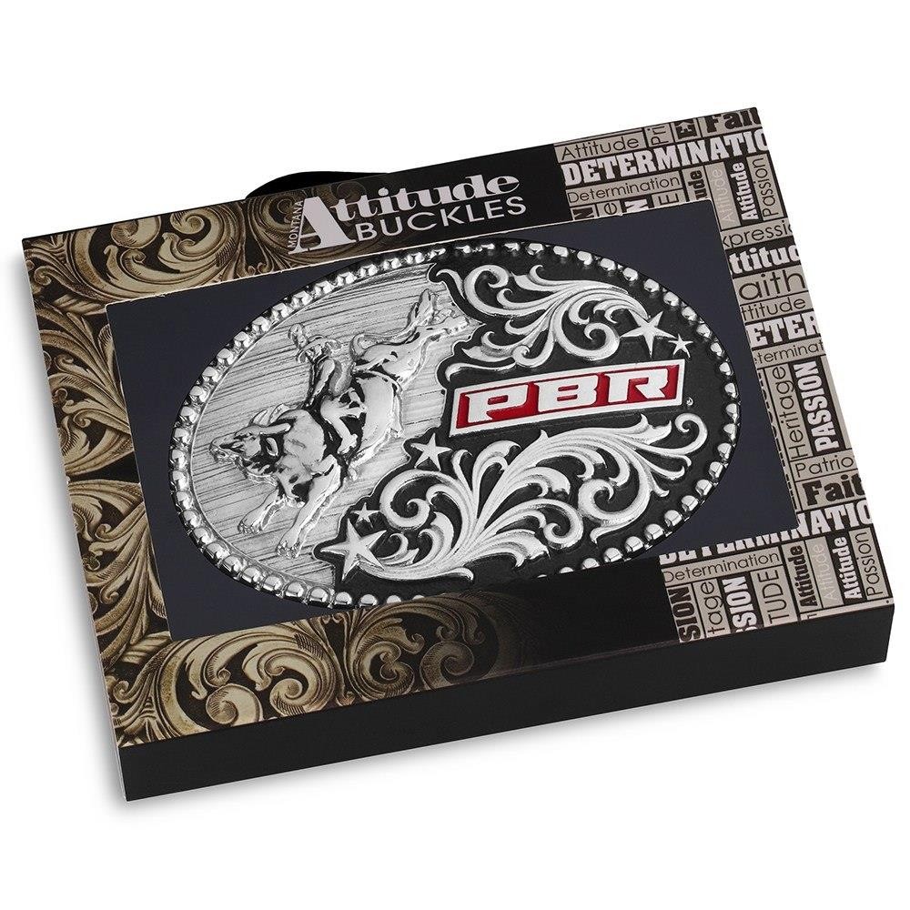 Montana Silversmiths Attitude Officially Licensed PBR Western Oval Belt Buckle