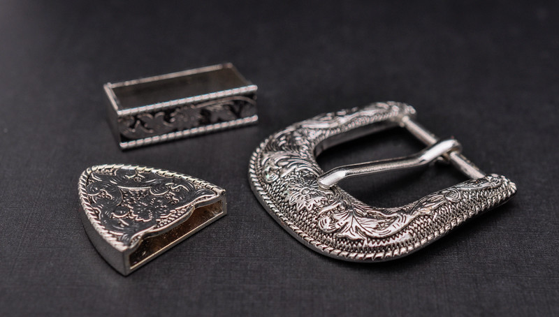 Western Cowboy Silver Flower Engraved Belt Pin Buckle 3pc/Set Fits 1-1/8&Prime; Strap