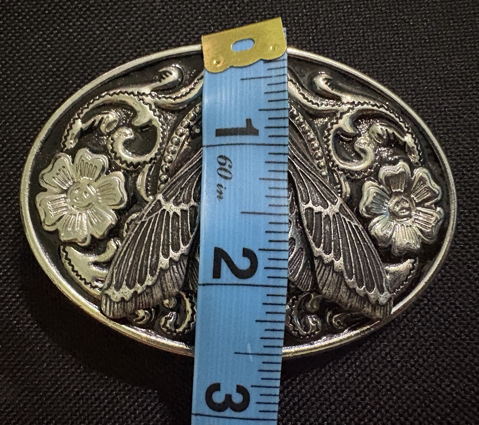 Western Skull Floral Engraved Silver Metal Oval Belt Buckle Fits 1.5in Belt