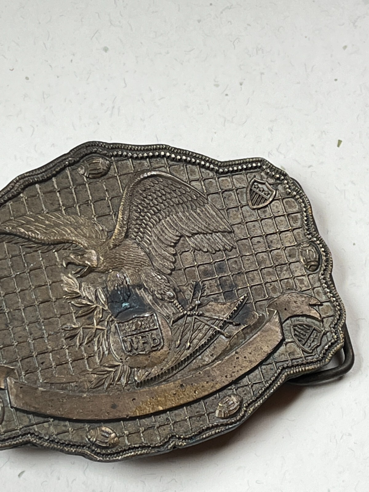 Large NFL Crest w American Eagle Antique Goldtone Metal Belt Buckle – 3.75 x