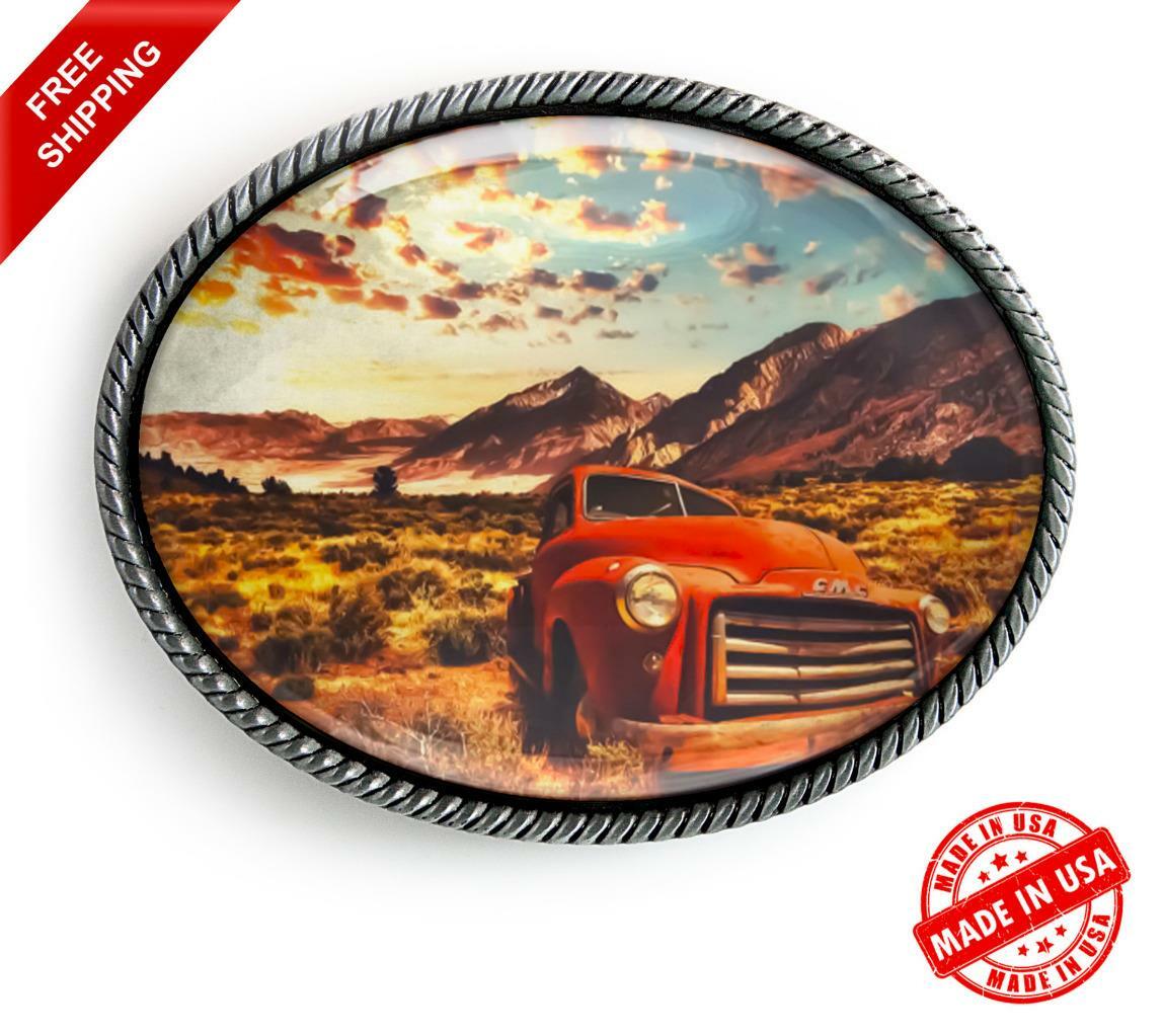 Vintage Truck Belt Buckle – Classic American Silver Handmade Buckle – 627