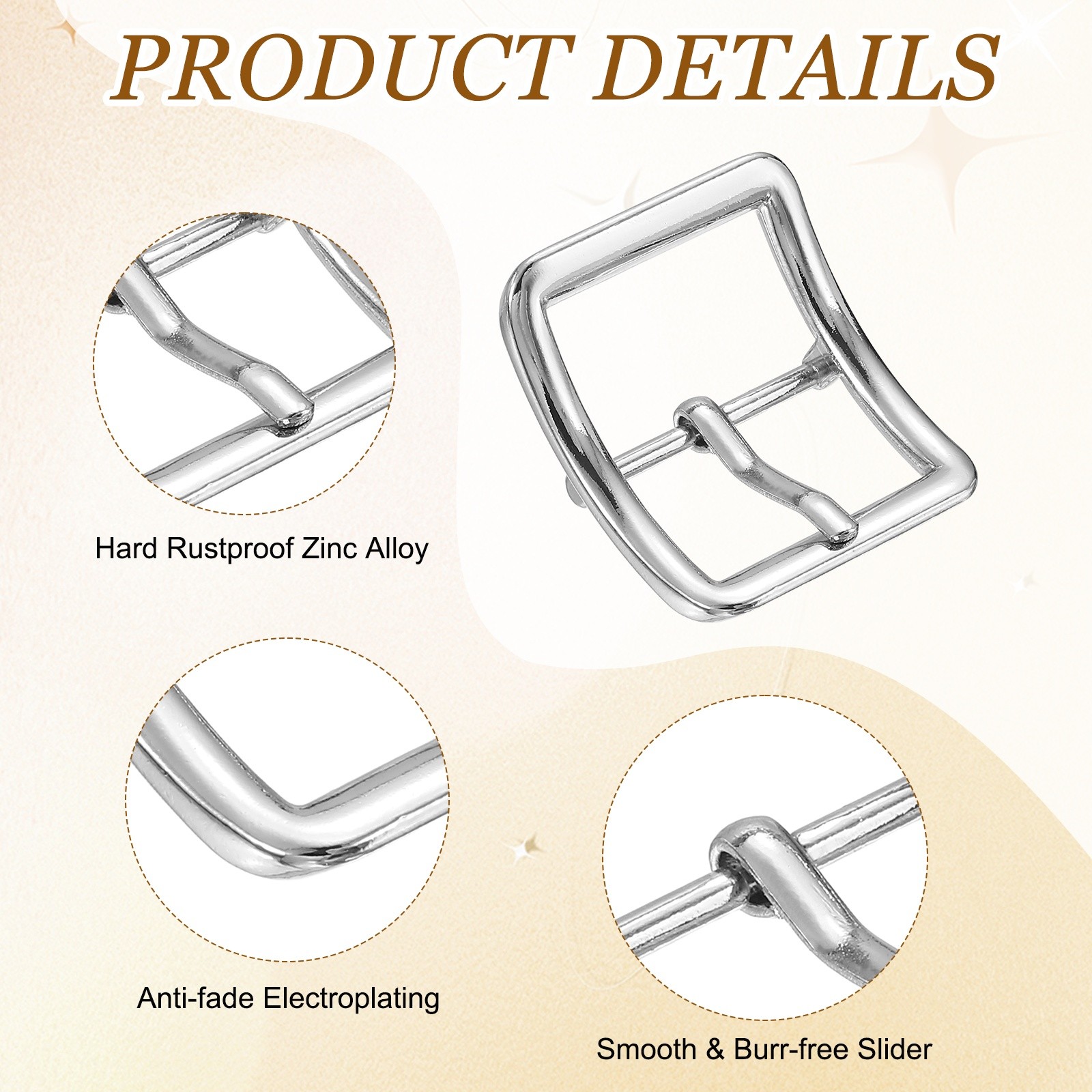 4Pcs Single Prong Belt Buckle 1&Prime; ID Curved Bow Buckle for Belt, Silver