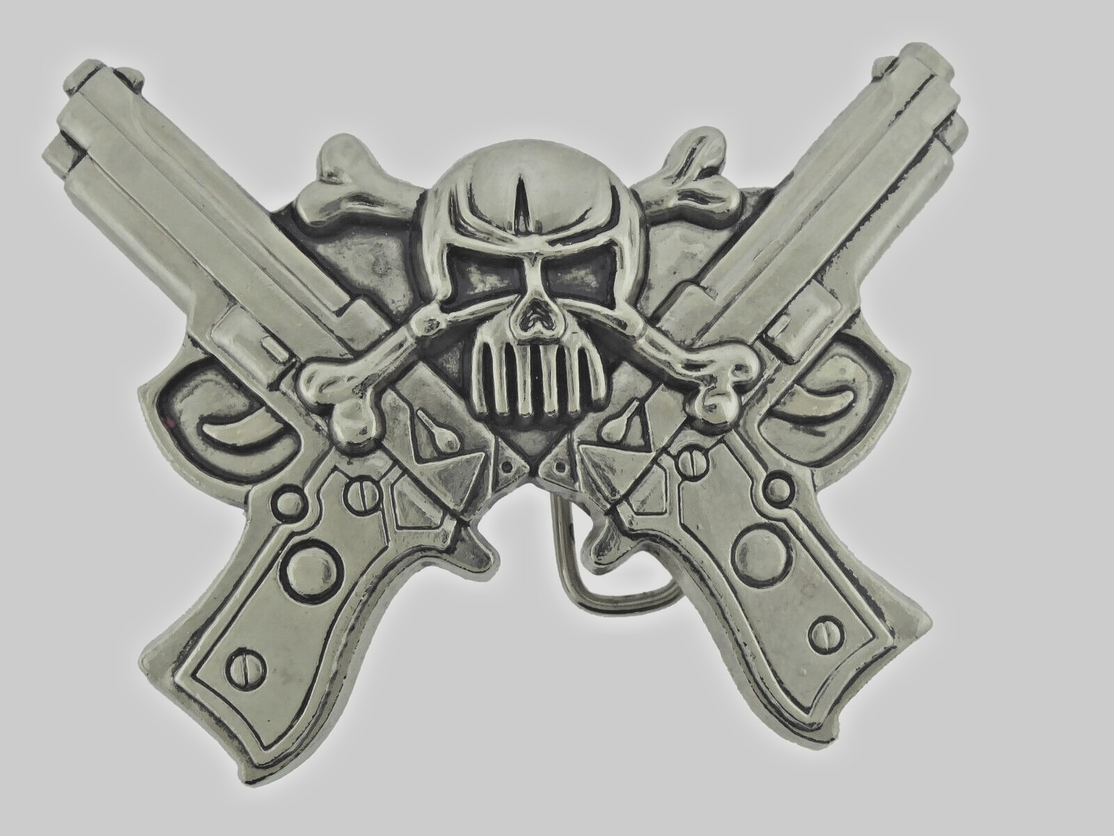Skull Belt Buckles Gun Silver Metal Emblem Vintage Pirate Men Women Goth Tattoo