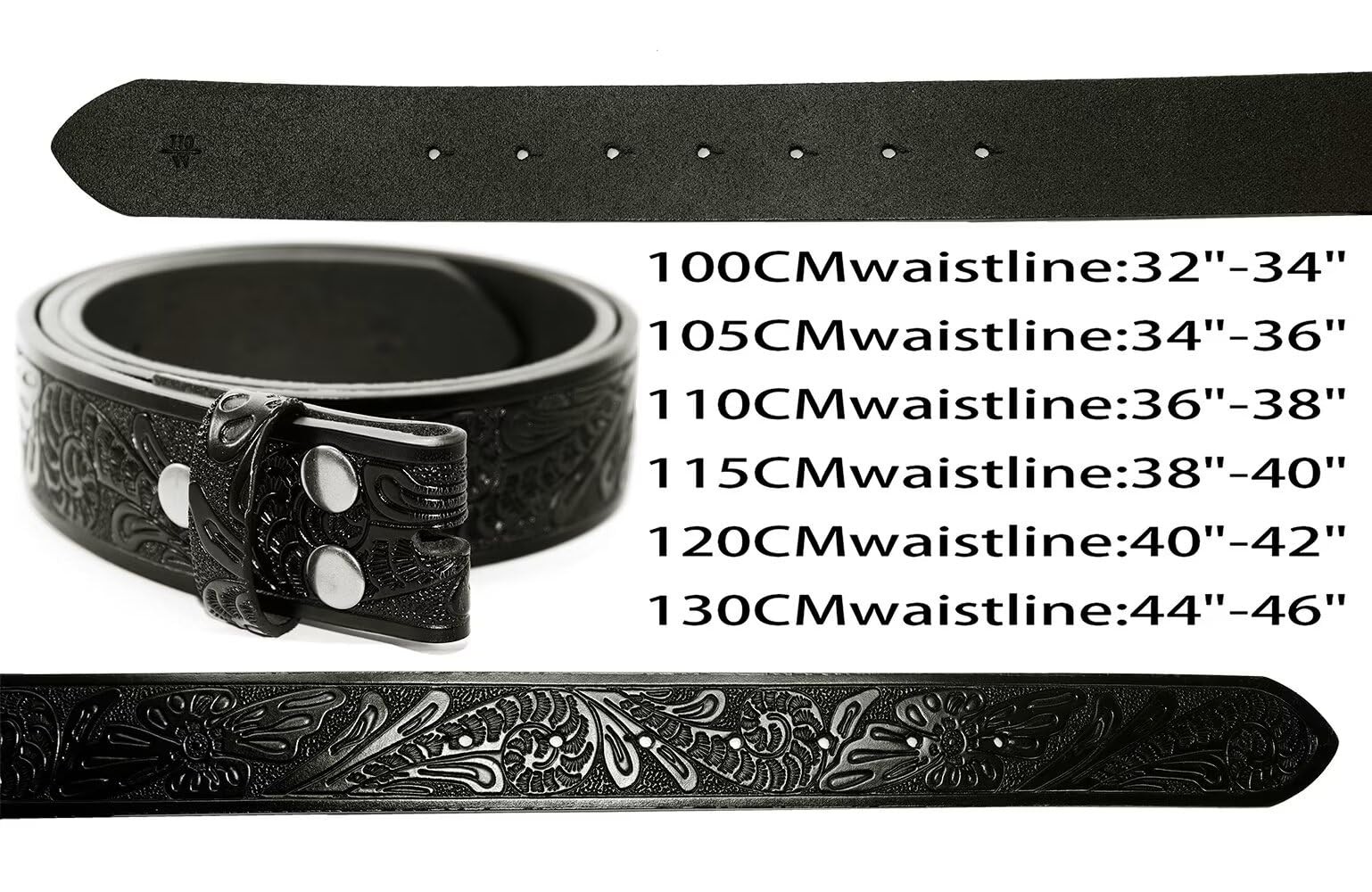 GURANSE Cowboy Belts 105CM(waistline:34&Prime;-36&Prime;), Acanthus Prayer Silver