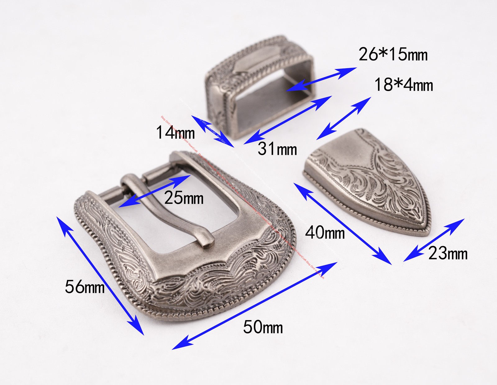25MM Antique Western Cowboy Flower Engraved Leathercraft Belt Buckle 3-Piece Set