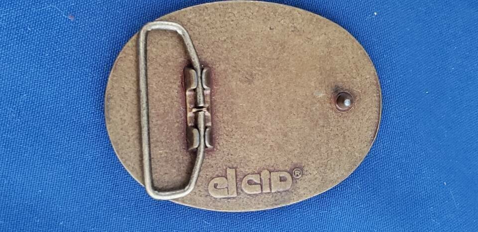 El Cid Boeing Buckle Totem Leather and Brass Belt 3.25×2.5&Prime; Vintage