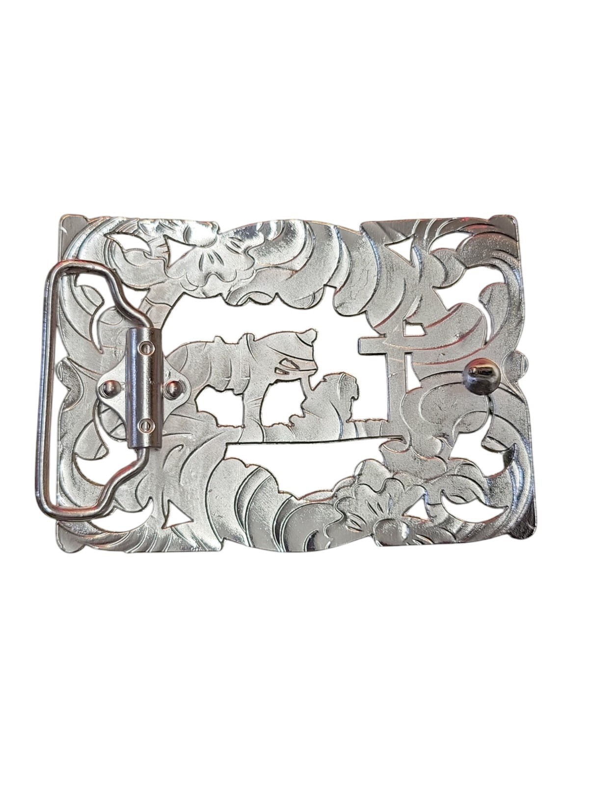 Christian Cowboy Belt Buckle For Man 4 1/4&Prime;x3 1/8&Prime; Silver Tone/Gold