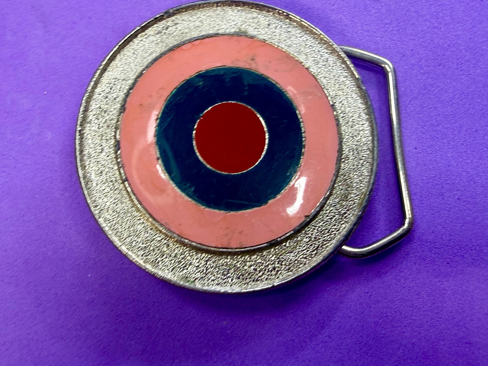 Bulls Eye Round Multi-Color Enameled Target Style Pink Blue Belt Buckle