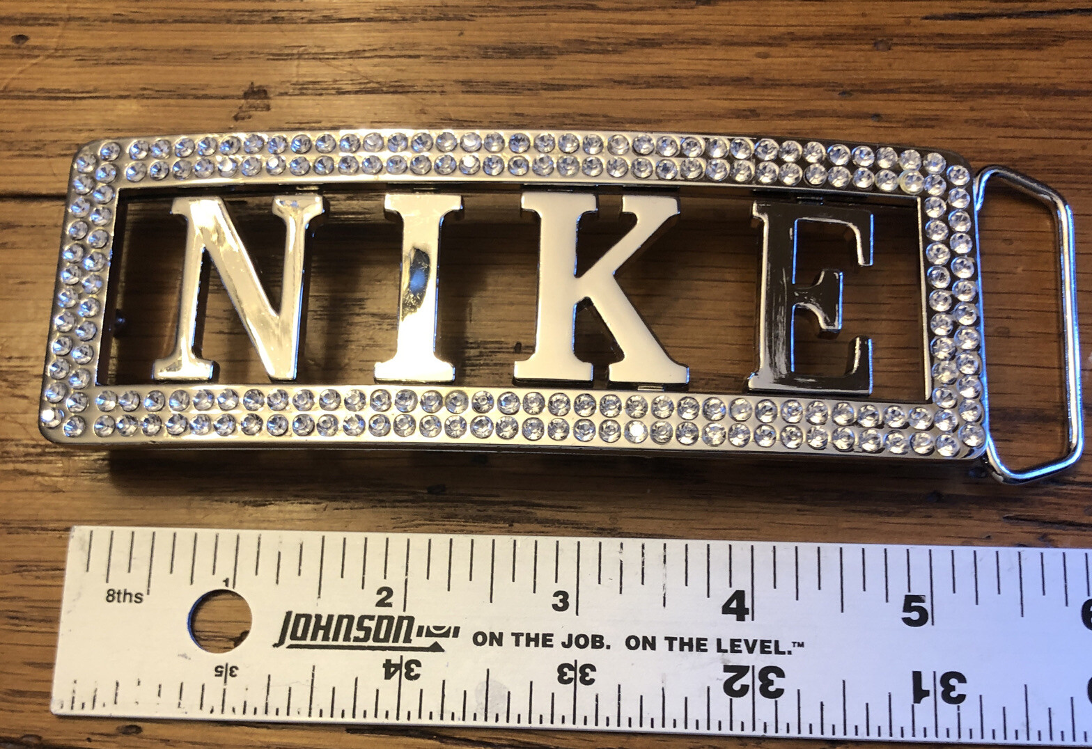 Nike Spellout Belt Buckle Silver With Bling
