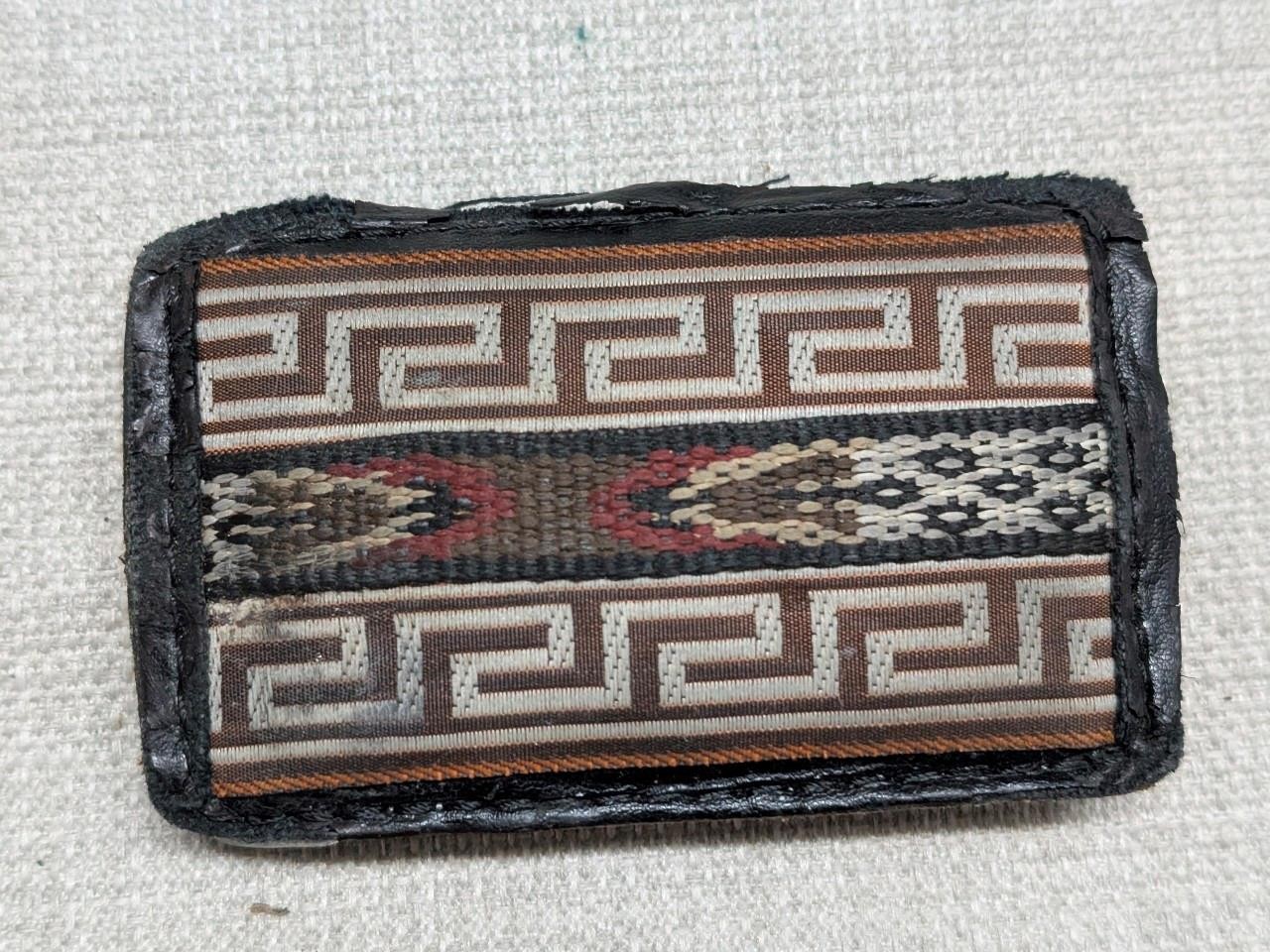 vintage NATIVE AMERICAN belt buckle SOUTHWESTERN indian print STITCHED leather