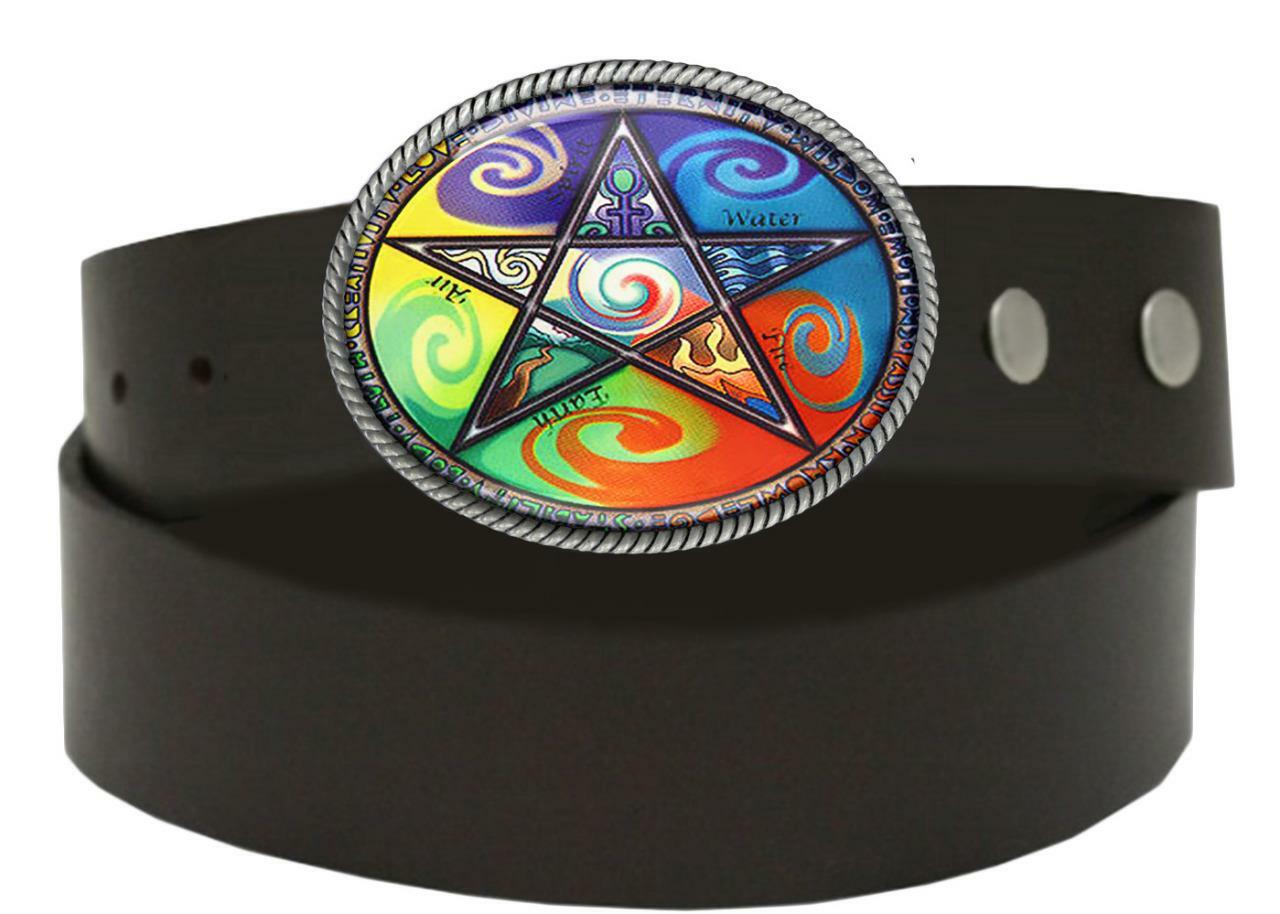 Wiccan Pentagram Belt Buckle – Natures Elements Men Women Handmade Buckle