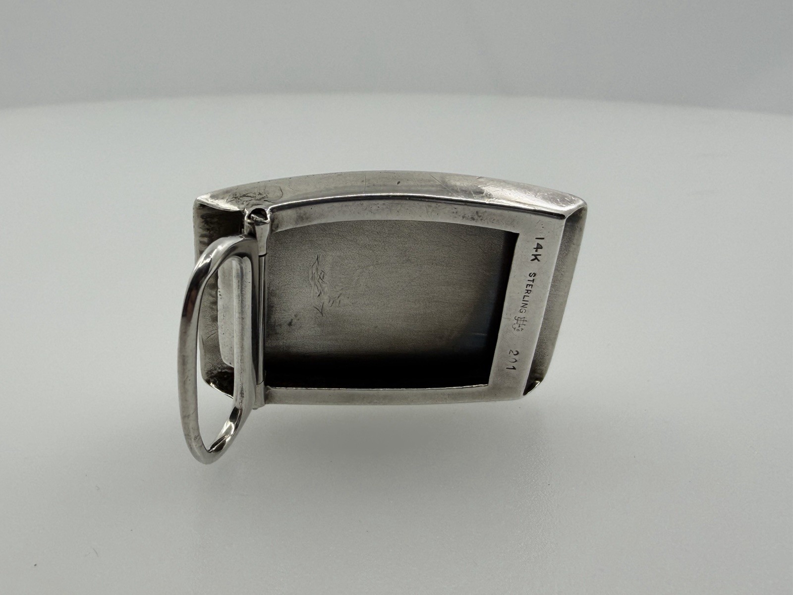 Vintage Sterling Silver 14K Gold Overlay Belt Buckle Monogram EWB 201