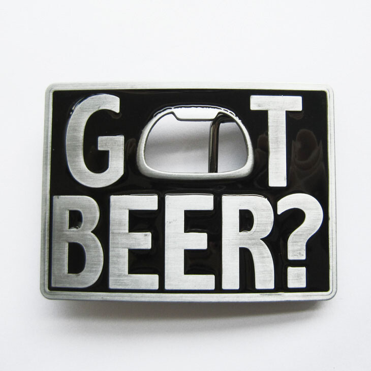 Got Beer? Beer Bottle Opener Rectangle Western Black Metal Novelty Belt Buckle