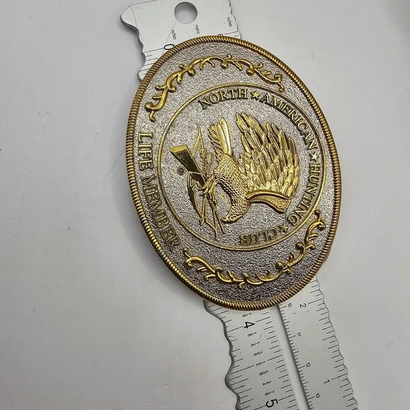 North American Hunting Club Life Member Belt Buckle Silver Gold Tone Statement