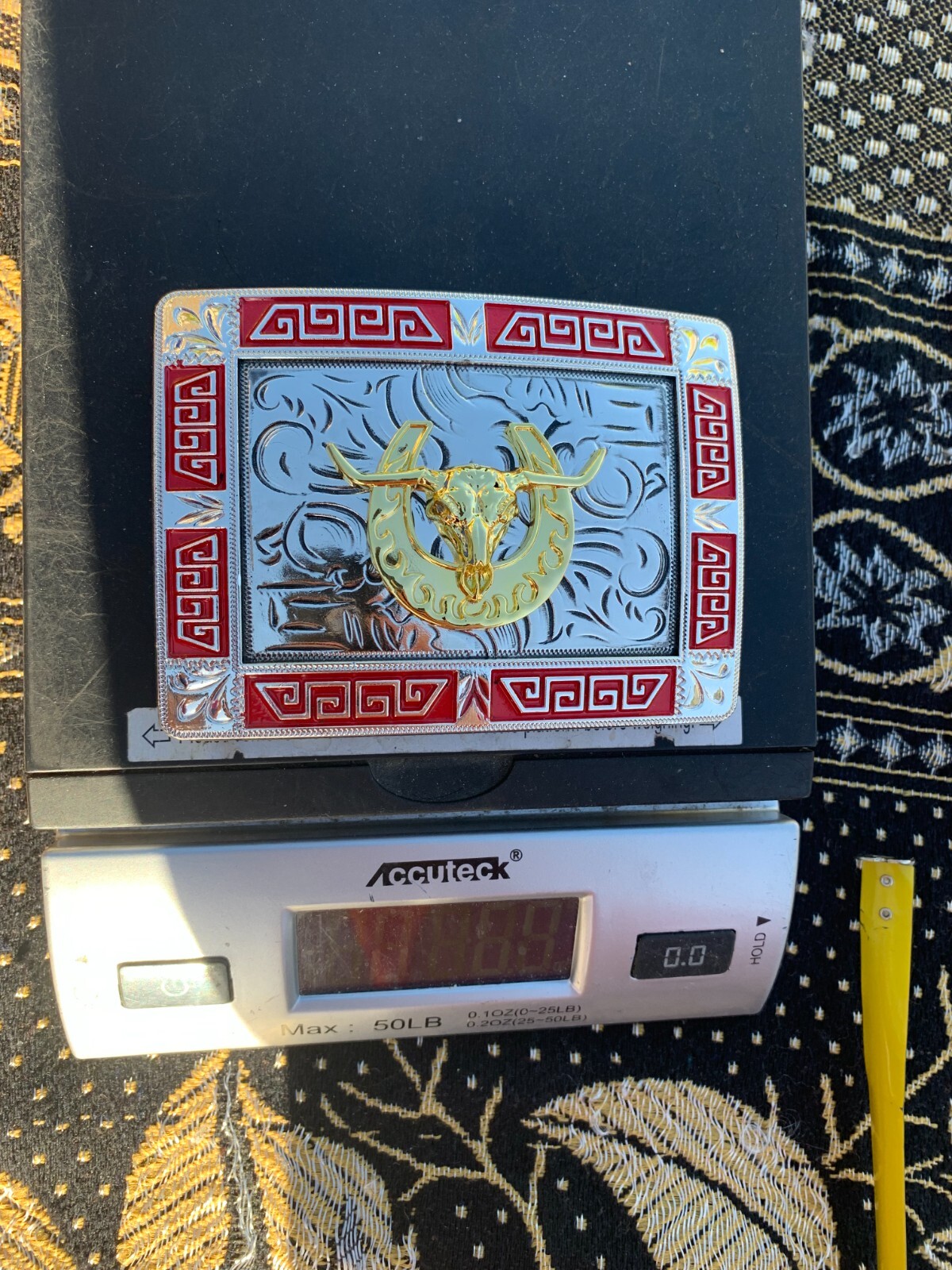 Western Buckle Red Gold Silver Longhorn Horse Shoe Cowboy 2 » Hebilla Vaquero