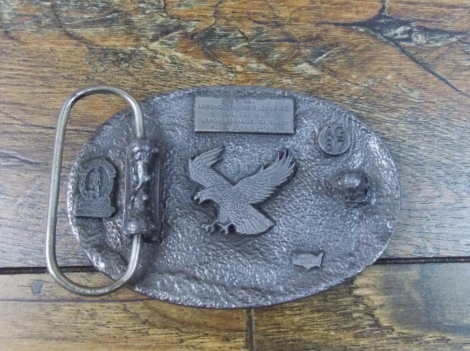 1993 ARROYO GRANDE BUCKLE CO BALD EAGLE PEWTER BELT BUCKLE AG87