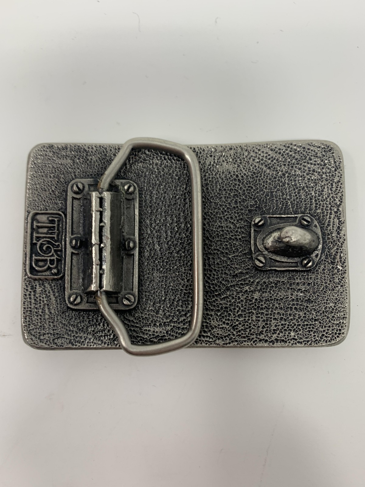 Vintage TL&B ICI Explosives Belt Buckle Metal Blue Logo Collectible Industrial
