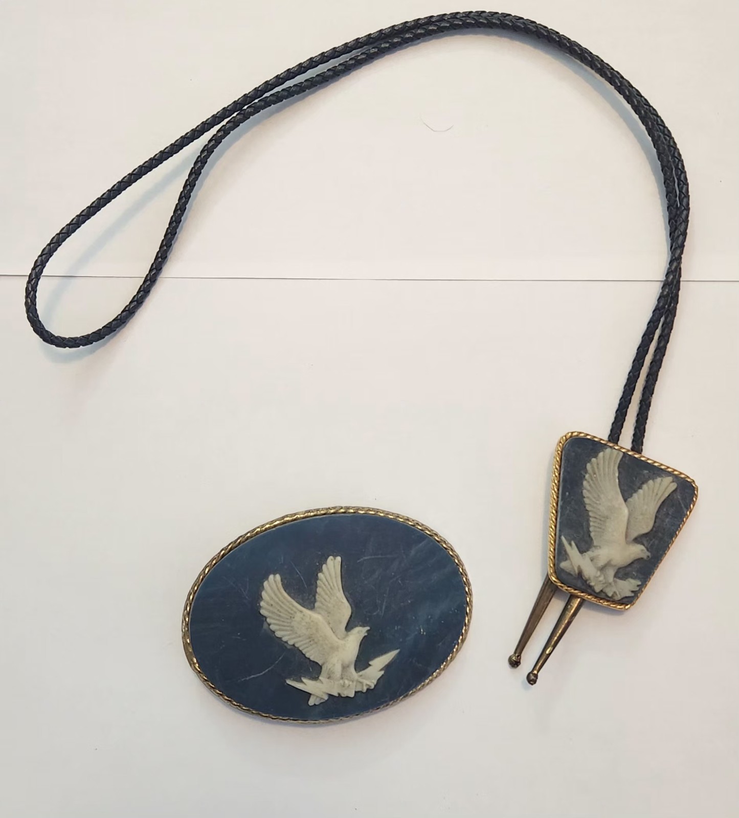 2 Piece Bolo And Buckle Set. Eagle And Lightning Bolt Motif