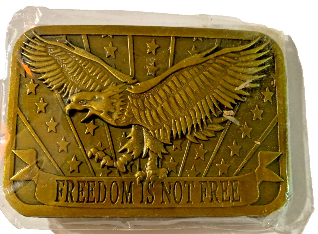 2014 Sponsor « Freedom Is Not Free » Brass Belt Buckle Patriotic Eagle