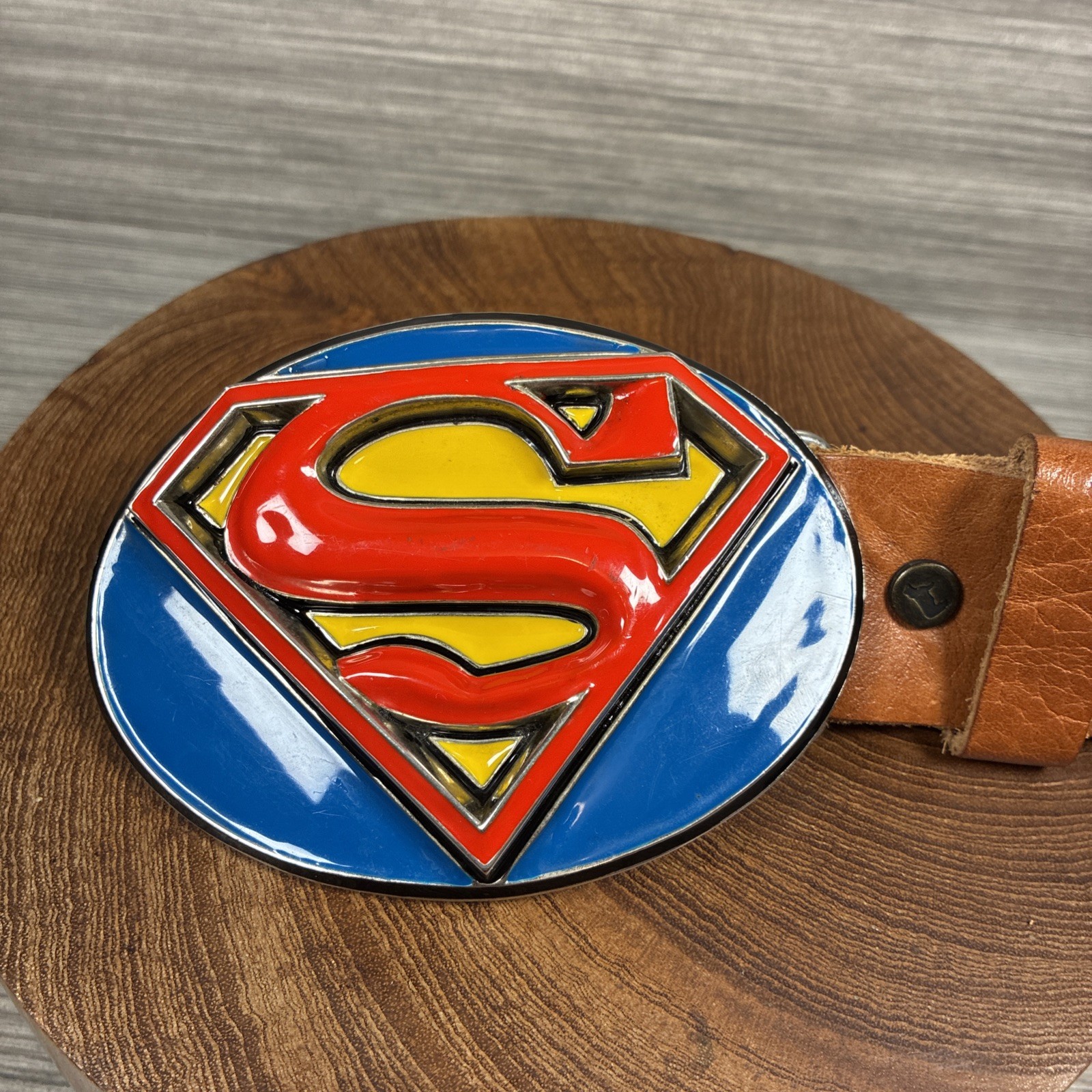 Vintage Superman Logo Oval Buckle GTO DC Comics with WILL Leather Goods Belt 38”