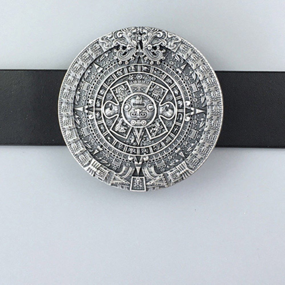 Mens Western Round Aztec Calendar Belt Buckle Solar Mayan Sun Stone Zinc Alloy