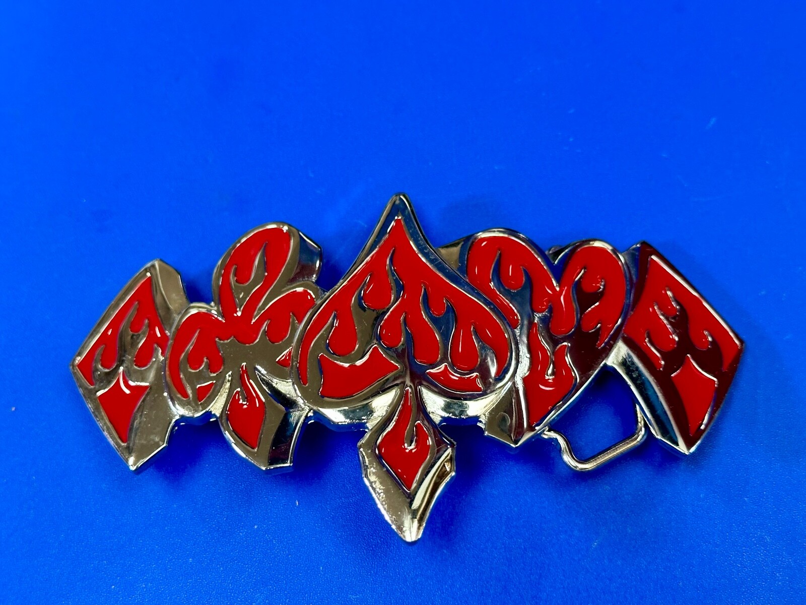 Poker Card Deck Suits, Heart Diamond Spade Blood red cutout large Belt Buckle