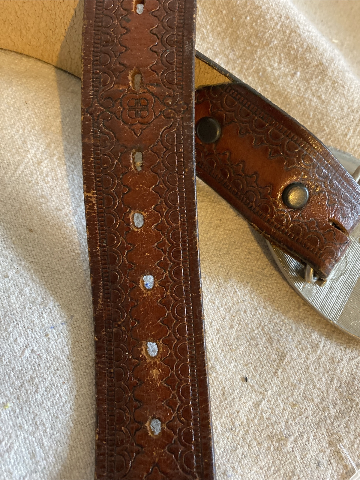 1976 Leather Bicentennial Silver Liberty Belt And Buckle Eisenhower 50” X 1.5”