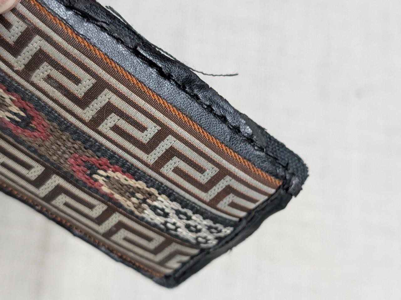 vintage NATIVE AMERICAN belt buckle SOUTHWESTERN indian print STITCHED leather