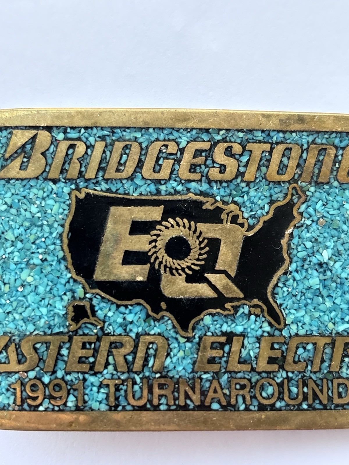 VTG Bridgestone DynaBuckle Eastern Electric 1991 Turnaround Brass Belt Buckle