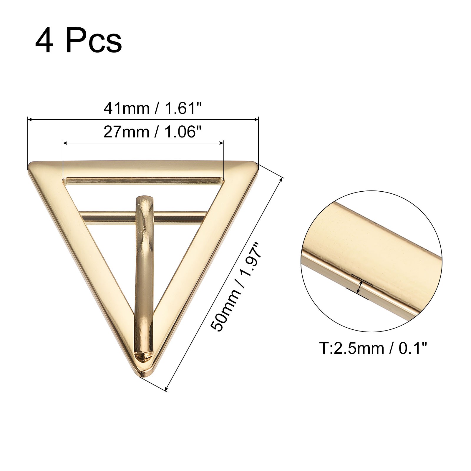 4Pcs 1.06&Prime; Single Prong Belt Buckle Triangle Center Bar Buckles for Belt Gold