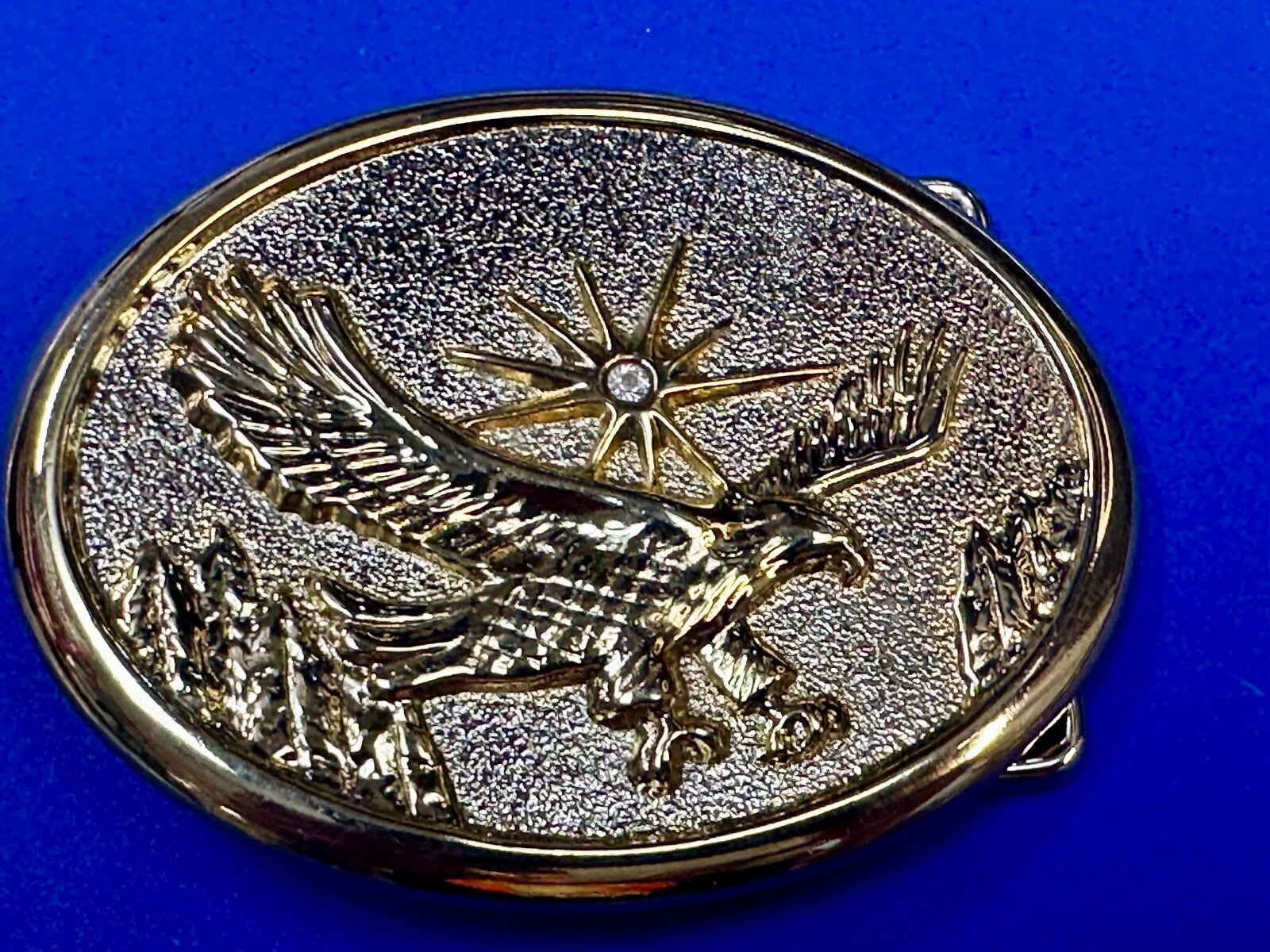 Patriotic American Usa Eagle Flying High Over Mountains W/ Starburst Belt Buckle