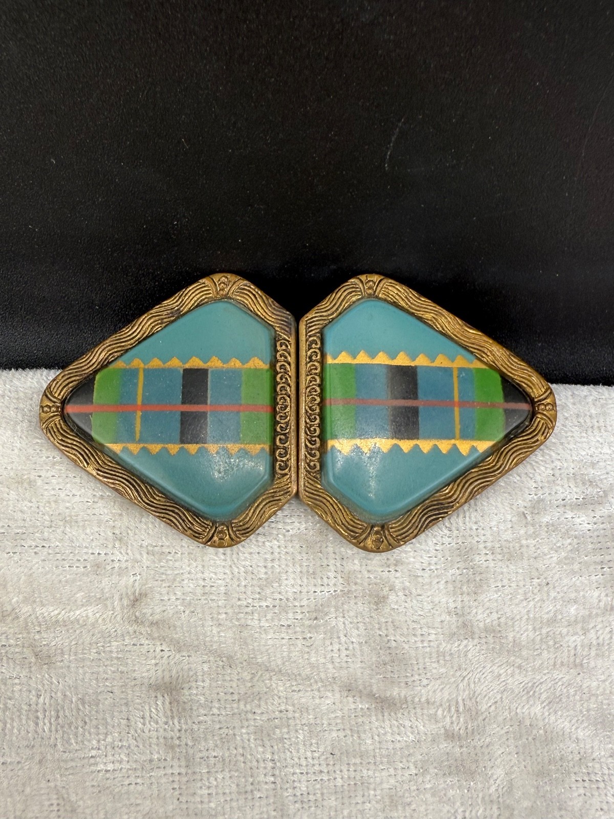 Vintage Womens Buckle Gold Tone Plaid Made in Czechoslovakia