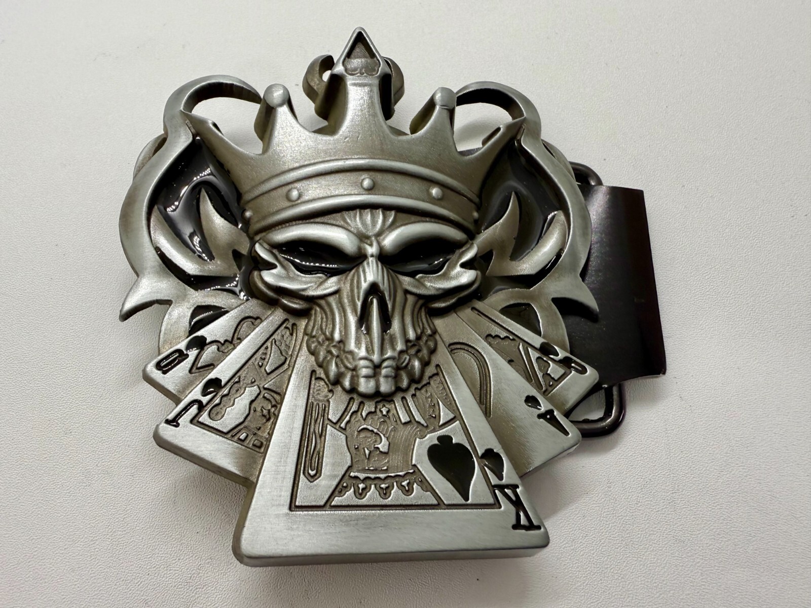Skull with Crown Royal Flush Gaming Casino Gothic Biker Punk Vibe Belt Buckle
