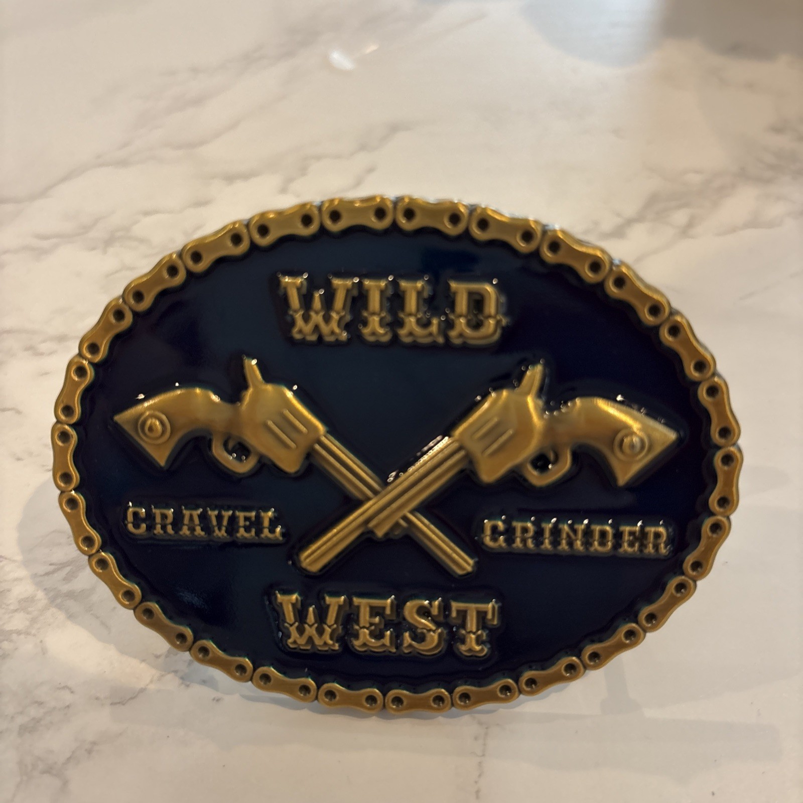Custom Belt Buckle Card Holder, Colbolt Blue And Gold, One Of A Kind.