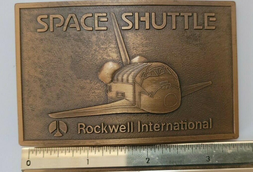 Vintage Space Shuttle Rockwell International Brass Belt Buckle 3 1/2&Prime; by 2 1/4&Prime;